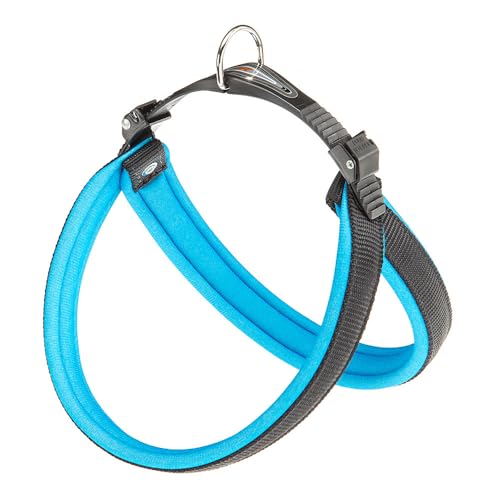 Ferplast Arnés Perro, Mediano AGILA Fluo 3 Arnés para Perros de Suave Acolchado, Sistema de Desenganche Rápido, Pecho 42-50 cm, Azul