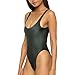 Dixperfect Women's Retro 80s/90s Inspired High Cut Low Back One Piece Swimwear Bathing Suits (L, Army Green)