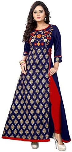 vaikunth fabrics Women's Rayon Embroidered Kurtis (VF-KU-96, Blue)