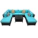 Rattaner Patio Furniture Set 4 PCS Outdoor Furniture Sets Patio Couch Outdoor Chairs Storage Dining Table Glass No-slip Cushions Waterproof Covers, Royal Blue