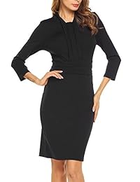 ANGVNS Elegante vestido de cintura con pliegues de manga 3 4 para mujer para trabajar