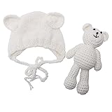 Tangc Newborn Baby Girl Boy Photography Prop Photo Crochet Knit Costume Bear +Hat Set (White)