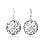YFN 925 Sterling Silver lucky Irish Celtic Knot Triangle Vintage Dangle Earrings (Ancient silver)