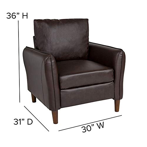 Offex Leather Upholstered Plush Pillow Back Arm Chair - Brown - Thumbnail 5