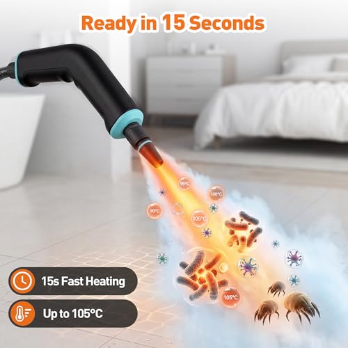 Steam Cleaner, Portable Handheld Steamer for Cleaning with 17pcs Accessories, 6-Level Adjustable & 15s Heat-Up, High Pressure Steam Cleaner for Kitchen, Floor, Tile, Dirt, Grout, Grease, Car Detailing