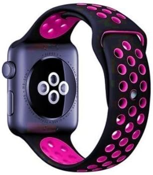 CJDEnterprise, Apple iWatch Band 42 mm M/L, Soft Silicone Replacement Strap for all models Series 3 Series 2 Series 1 Sports &amp; Edition Nike+ (Black/Pink)