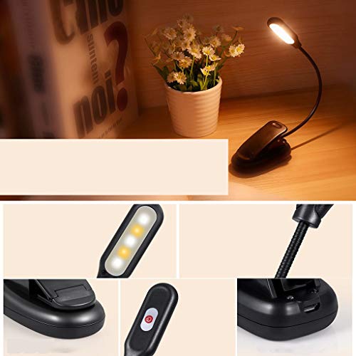 Reading Book Light, 5 LED 3 Levels Brightness Eye-Care Creative Mini Portable Book Light - Easy to Clip On Reading Lights - USB Rechargeable (Black, Delivered Within 5 Days)