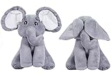 OMGOD Plush Toy peek-a-Boo Elephant, Hide-and-Seek Game Baby Animated Plush Elephant Doll Present - Gray