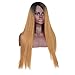 Brown Ombre Lace Front Wigs for Black Women Synthetic Hair Long Silk Straight Hair Wig Glueless Natural light Brown Lace Front Wig Heat Resistant Dark Roots Side Part 2 Tone Color Replacement Wig