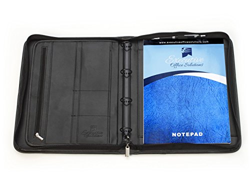 Professional Business Padfolio Portfolio Briefcase Style Organizer Folder Notepad and 4 Ring Binder - Black Synthetic Leather - Thumbnail 6