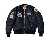 AVIDACE Classic Bomber Jacket Men Nylon Quilted with Patches Size L Black