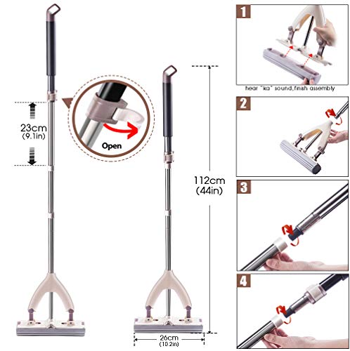 image for MASTERTOP Sponge Mop and Bucket with 3 Pcs Super Absorbent PVA Sponge 