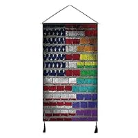 DJKMI Pride Decorations Stylish Hanging Poster,Grunge Dark Brick Wall with American and Rainbow Flag Painted Together Decorative for Living Room Bedroom,13" W x 47" H