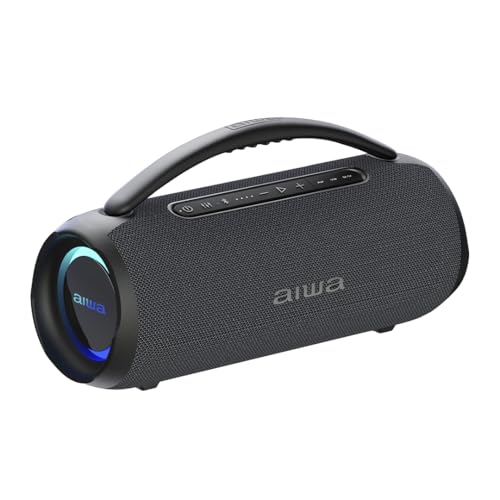 Aiwa AWQ680 Bocina Bluetooth Portátil de 30W RMS con Luces LED, Resistente al Agua IPX5, Función TWS, Bluetooth 5.3, USB hasta 32GB, Radio FM y Entrada AUX, Color Negro