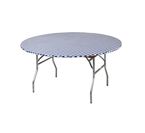 Kwik Covers 60" Round Blue/White Gingham Fitted Table Cover - single
