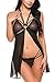 Avidlove Women Sexy Lingerie Lace Babydoll Open Front Teddy Mesh Chemises Black M