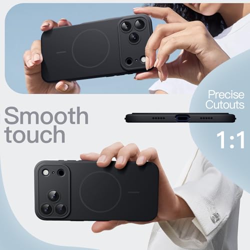 JETech Magnetic Silicone Case for iPhone 17 Pro 6.3 Inch, Compatible with MagSafe, Silky Soft, Shock Absorption Case with Camera Lens Protection (Black)