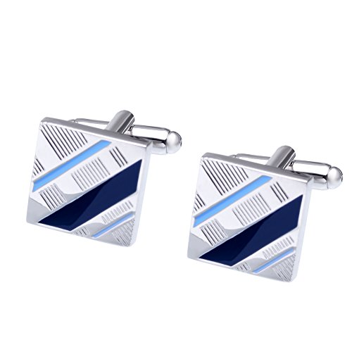 Salutto Mens Simple Series Luxury French Tuxedo Shirt Cufflinks with Gift Box Blue Twill