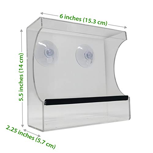 Gray Bunny GB-6895 Clear Window Bird Feeder, Compact Wild Birdfeeder with Drain Holes, Super Strong Suction Cups, Transparent Viewing, Covered, High Seed Capacity, Rubber Perch - Thumbnail 2