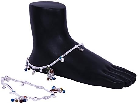 Silver Plated Ghungroo Multicolor Stone Anklet