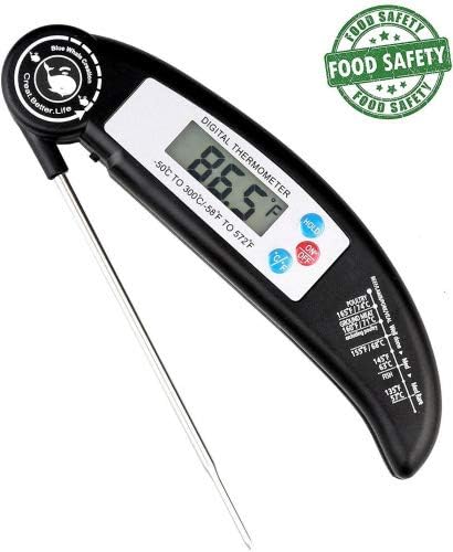 Meat Thermometer, Digital Kitchen Thermometer Ultra Fast Accurate Instant Read Electronic Cooking Thermometer with Build-in P-Magnet and 4.5' Medical Grade Detector for BBQ Grill and etc (black)