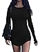 Haola Women's Sexy Bodycon Tight Long Sleeve Mini T Shirts Dresses Irregular Hem S Black