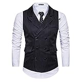 Cloudstyle Mens Pinstripe Vest Slim Fit Formal Dress Vest Double-Breasted Business Vest Black