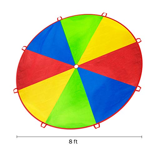 Hey!Play! Activity Parachute-Large 8 Foot Colorful Kids Canopy with 8 Handles-Indoor Outdoor Play Equipment for Playground, Backyard, Or Gym Class