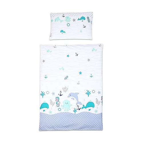 2 Piece Baby Kids Bedding Set 120x90cm Duvet Cover & Pillowcase for Toddler Cot (Green Sea Life) — image 1
