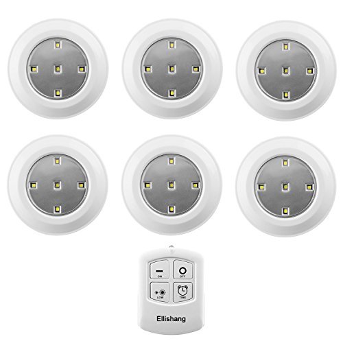 Puck Lights with Remote Control, Ellishang 6 Pack LED Tap Lights Battery-powered Wireless Night Lights Kitchen Under Cabinet Lighting,Stick on Push Lights for Closets,Pantries-White