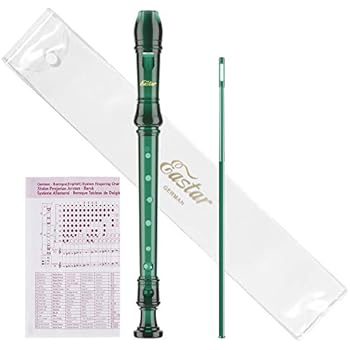 Eastar ERS-1GG German Soprano Recorder 8 Hole C Key 3 Piece Instrument With Fingering Chart Cleaning Rod and Bag,Dark Green