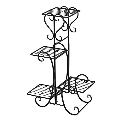 Adava 4 Tier Plant Stand Metal Flower Shelves Multiple Plants Outdoor Indoor Display Rack Holder for Home Office Garden Patio Corner Black