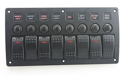 Iztor 8 Gang Waterproof Curved surface Switch Panel with red LED Indicators and 3.1A USB adapter voltmeter for Circuit Breaker with label stickers for Marine Boat Rv truck trailer - Thumbnail 3