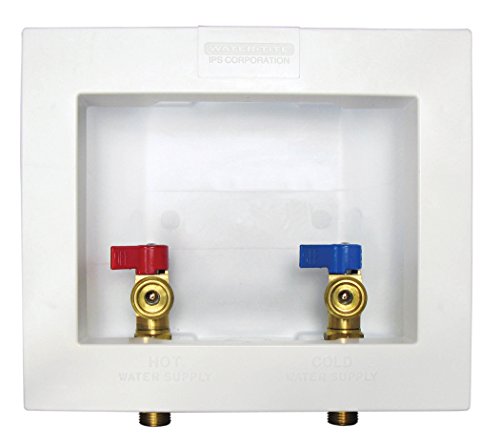 Water-Tite 82066 Econo Center Drain Washing Machine Outlet Box with Brass Quarter-Turn Valves Installed, 1/2" CPVC Connection, White