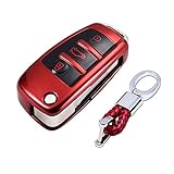 TurningMax Keyless Entry Remote Cases Key Fob Cover with Keychain Full Protection Soft TPU Holder Shell for 3 Button Lip Key Compatible for Audi A3 A4 A6 A6L A8 TT Q7 S6, etc - Red