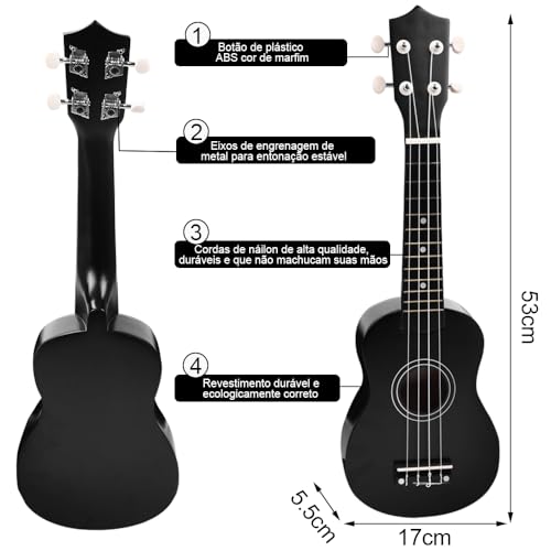 Gavzrt Ukulele 21 Polegadas, Acústico Soprano, Violao Acustico, Kit Ukulele 21 Polegadas, Ukulele Concert, Violão Iniciante, Com Afinador Capa 4 Palhetas Corda Reserva e Manual, Ukelele