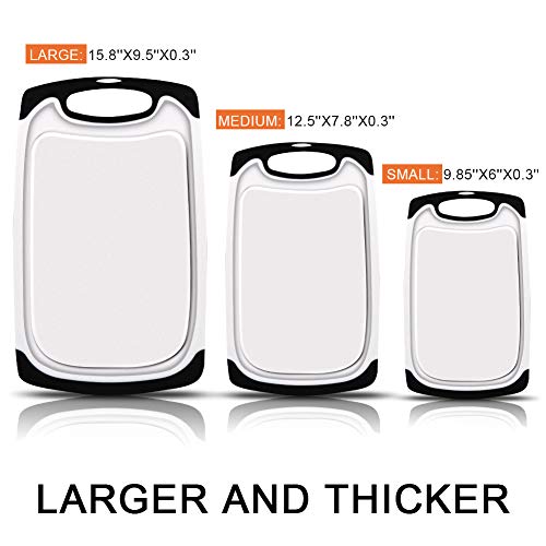 Aritan Thicken Plastic Cutting Board for Kitchen(3-Piece), Juice Grooves, Easy-Grip Handles Dishwasher Safe, Set of Three, Black