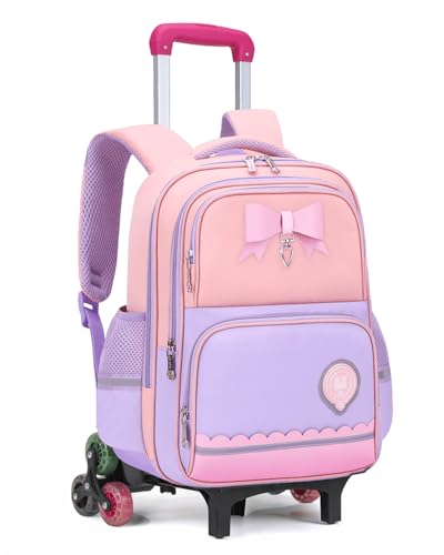 Amythe School Bag for Girls Primary 6-10 Years Old School Backpack Kawaii Lightweight Water Repellent with Reflective Strips, 6 Wheels Trolley for CP CE1 CE2 CM1 CM2, purple, Daypack Backpacks | Sac à Dos École Kawaii Léger Déperlant pour Enfants 6 à 10 ans, 6 Roues Trolley pour CP CE1 CE2 CM1 CM2 - Rentrée / Voyages