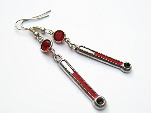 Enameled Thermometer Birthstone Earrings, Personalized Nurse Earrings, Swarovski Crystal Earrings, Meteorologist Gift
