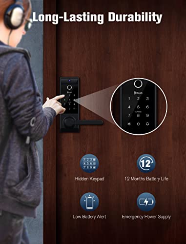 Smart Lock, 3-in-1 Camera+Doorbell+Fingerprint Keyless Entry Door Lock, WiFi Door Lock with Handle, App Control, Anti-Peeping, Auto Lock, IP65 Weatherproof, 3D Biometric Fingerprint for Front Door