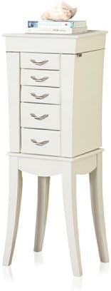 Nathan Direct Eiffel Tower 5 Drawer Jewelry Armoire with 2 Side Compartments and a Lift-Top Compartment with Mirror and Ring Holders, White