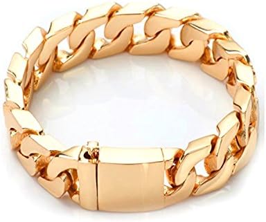 14MM Gold Cuban Chain Bracelet with up to 20X More Real 24k Gold Plating Than Other Fashion Jewelry Necklaces. Men Women. Hip hop - Free Lifetime Replacement Guarantee