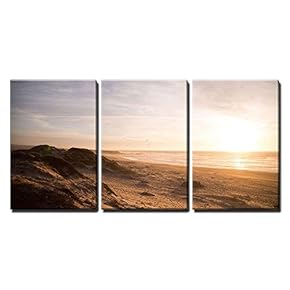 3 Piece Canvas Wall Art - Beach at Sunset - Modern Home Art Stretched and Framed Ready to Hang - 16"x24"x3 Panels