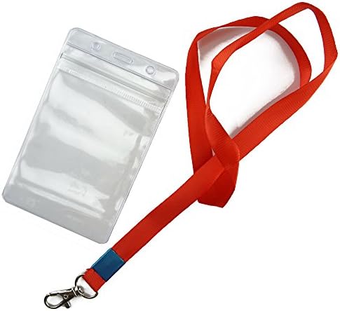 Honbay 15 Pcs Name Badge Holder Clear ID Card Holder with 15 Pcs Black Neck Lanyard, Perfect for Office and Exhibition (Red+Clear)