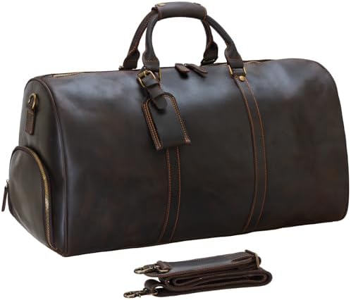 Amazon.com: Luxury Gym Bag Men, Leather Crash Bag, Overnight Bag