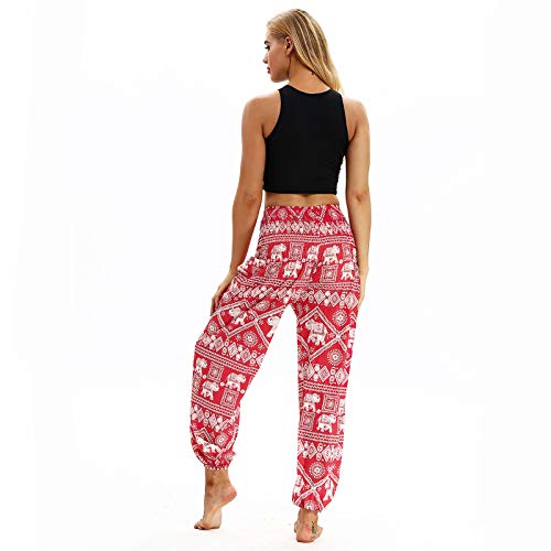 Botrong Men Women Casual Bohemian Loose Yoga Travel Lounge Beach Pants (Red,)