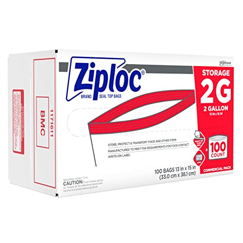 SC JOHNSON PROFESSIONAL ZIPLOC STORAGE BAGS, FOR FOOD ORGANIZATION AND STORAGE, DOUBLE ZIPPER, 2 GALLON, 100 COUNT