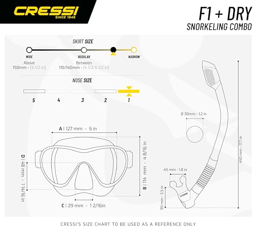 CRESSI F1 Frameless Mask F1 or Combo Set Frameless Mask + Snorkel Dry for Diving and Snorkelling, One Size, Unisex