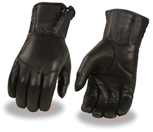 Men's Butter Soft Motorcycle Long Leather Gloves with Side Set Zipper Cuff Lined (M Regular)