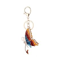 Shangwelluk Shiny Rhinestone Inlaid Women Butterfly Fairy Shape Keychain Keyring Bag Key Chain Pendant Handbag Car Hanging Ornament Keyfob Decor Gift